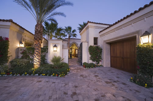 Stucco home at dusk